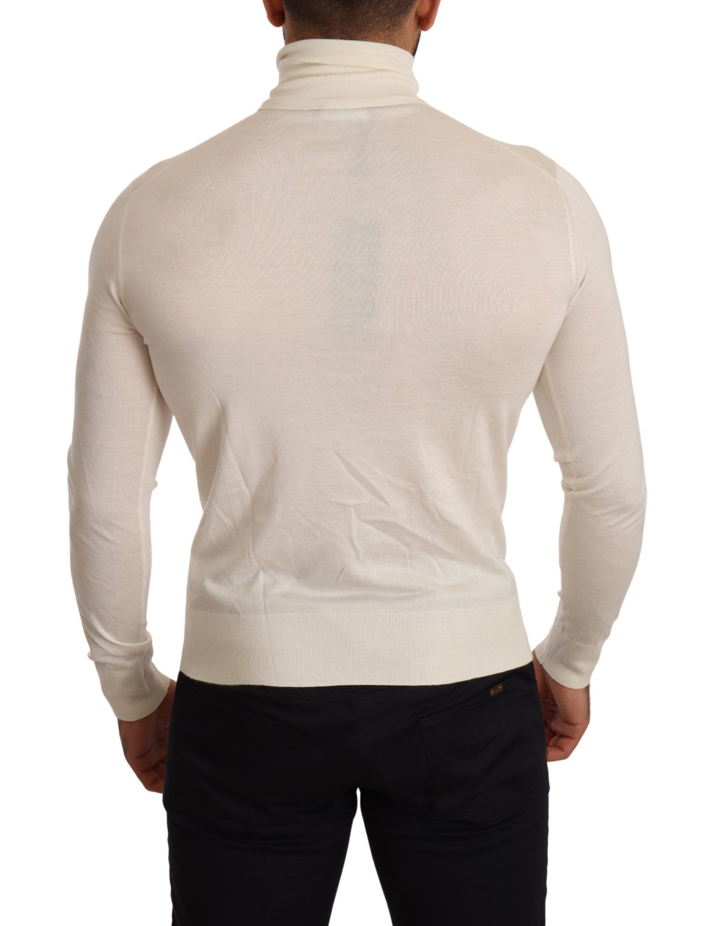 Maglione pullover a collo alto in cashmere color crema