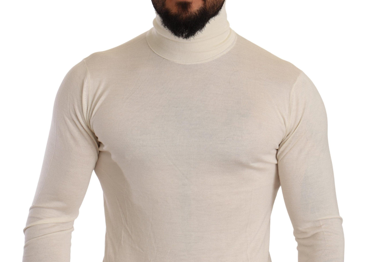 Maglione pullover a collo alto in cashmere color crema