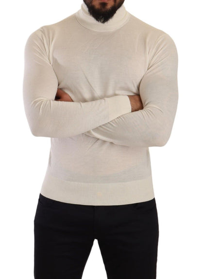 Maglione pullover a collo alto in cashmere color crema