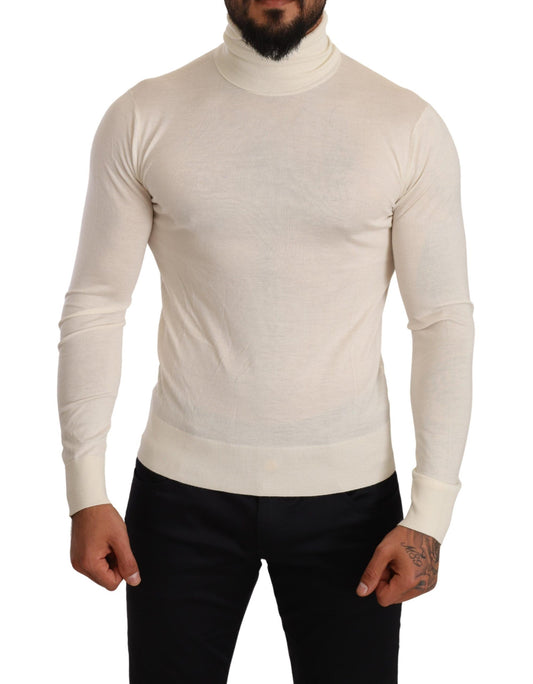 Maglione pullover a collo alto in cashmere color crema