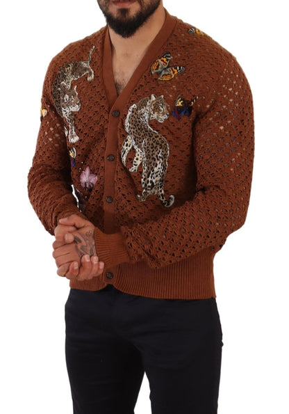 Pull cardigan papillon léopard marron