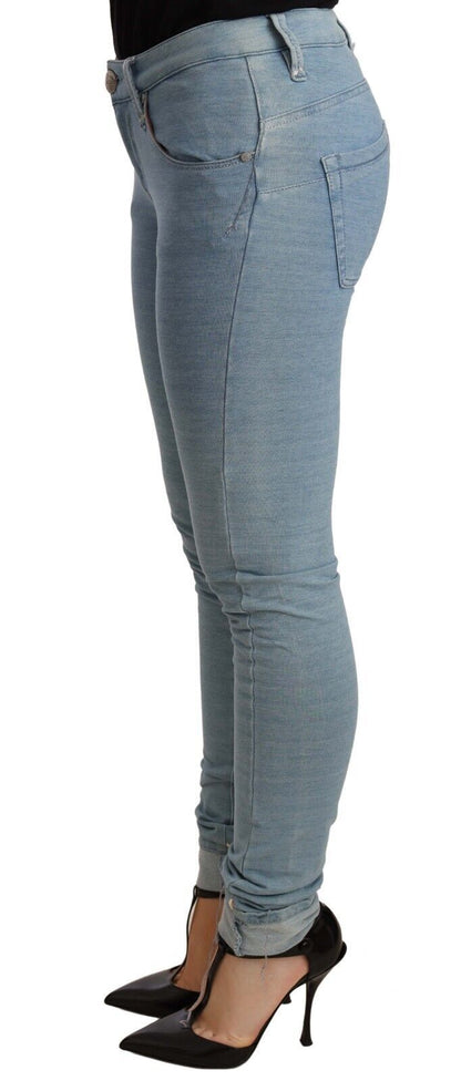 Pantaloni in denim da donna slim fit in cotone blu con orlo elasticizzato