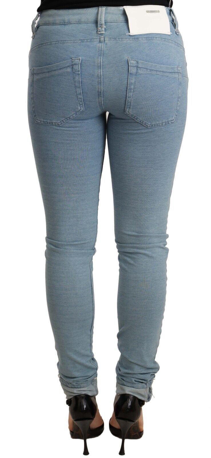 Pantaloni in denim da donna slim fit in cotone blu con orlo elasticizzato