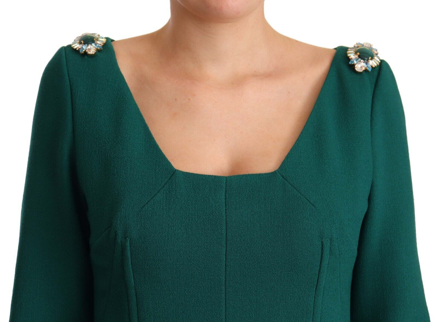 Robe midi verte en crêpe stretch avec cristaux