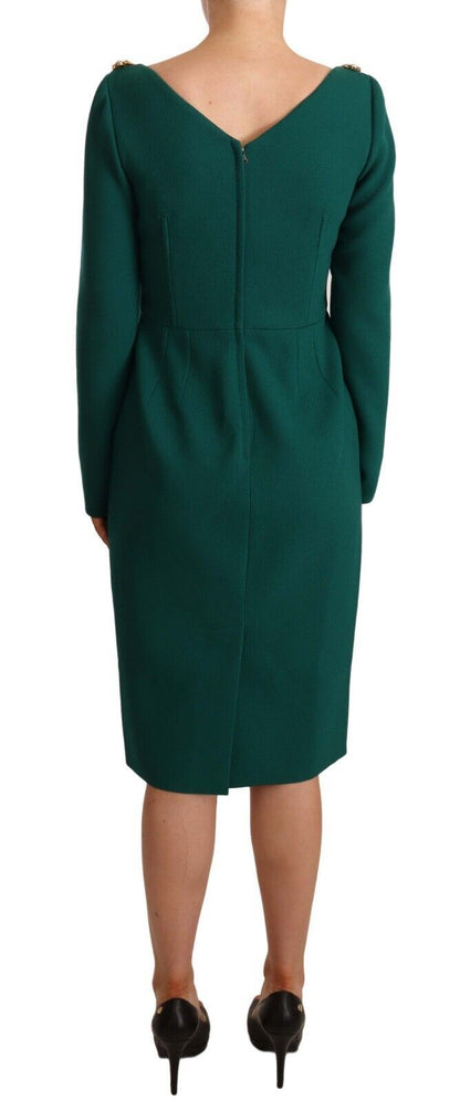 Robe midi verte en crêpe stretch avec cristaux