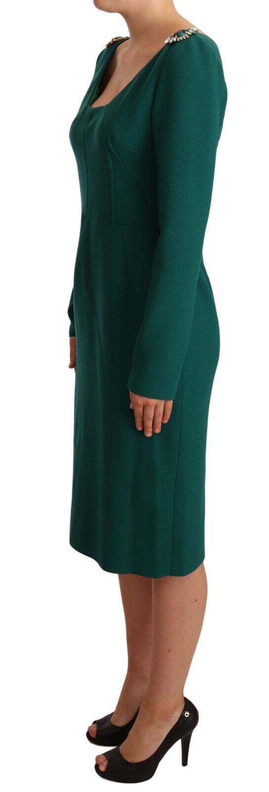 Robe midi verte en crêpe stretch avec cristaux