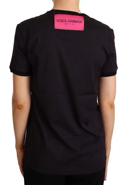 T-shirt girocollo con stampa grande in cotone nero