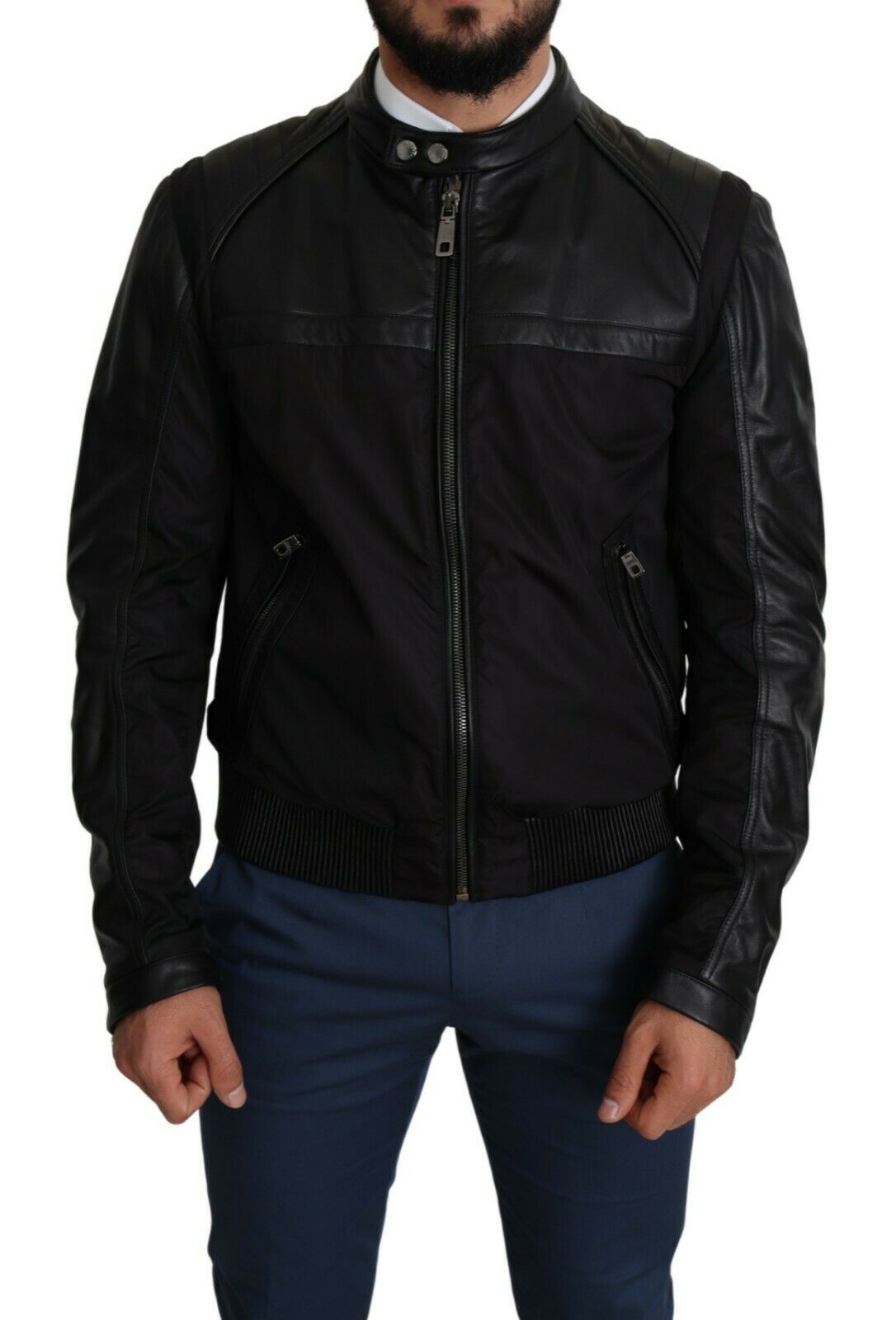 Veste Bomber Homme En Nylon Noir À Fermeture Éclair Complète