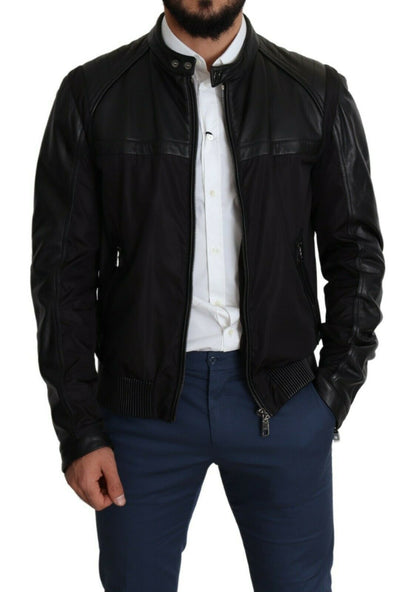 Veste Bomber Homme En Nylon Noir À Fermeture Éclair Complète