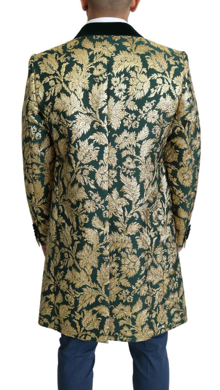 DOLCE &amp; GABBANA Giacca SICILIA Cappotto Lungo Jacquard Verde Oro