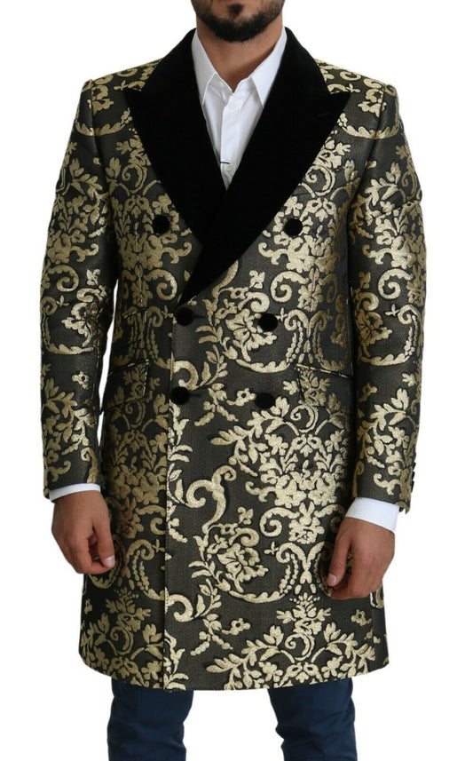 Veste SICILIA Manteau Long Jacquard Noir Doré