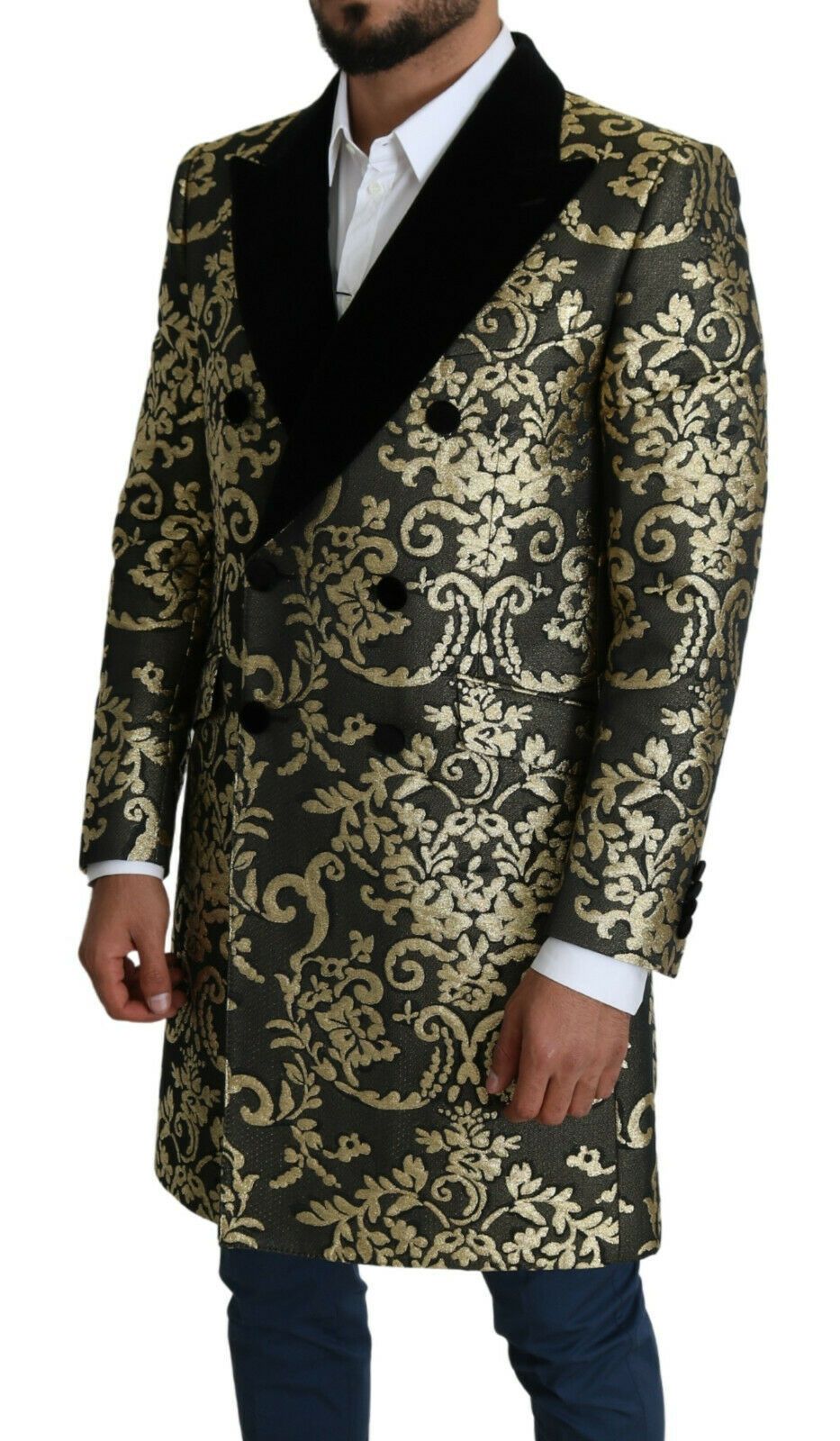 Veste SICILIA Manteau Long Jacquard Noir Doré