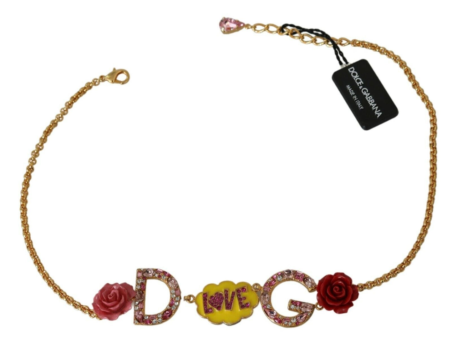 Collana con ciondolo in cristallo amore rosa con logo DG in oro