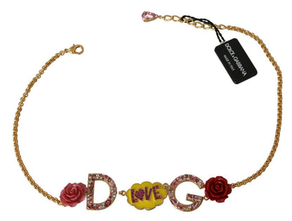 Collana con ciondolo in cristallo amore rosa con logo DG in oro