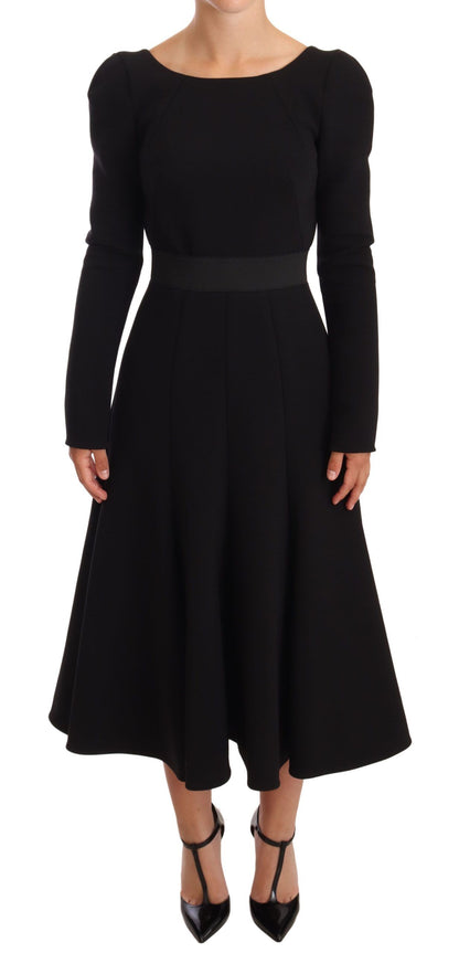 Robe fourreau noire en laine stretch à dos ouvert