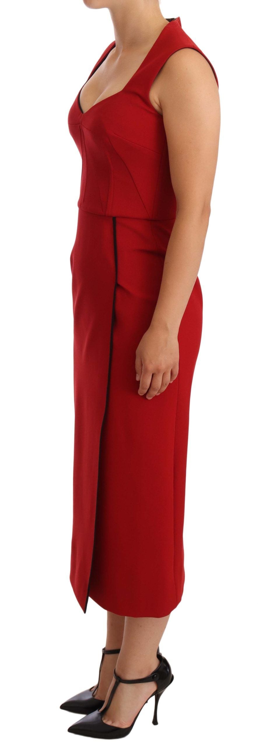 Rotes, ärmelloses Midi-Stretchkleid mit Herzausschnitt