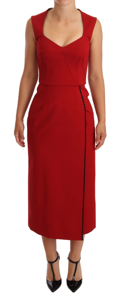 Robe stretch mi-longue rouge sans manches en cœur