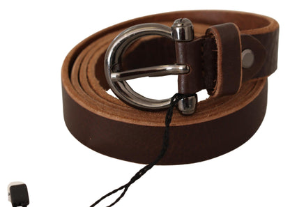 Ceinture à boucle ronde en cuir marron avec logo