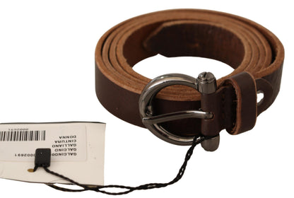 Ceinture à boucle ronde en cuir marron avec logo