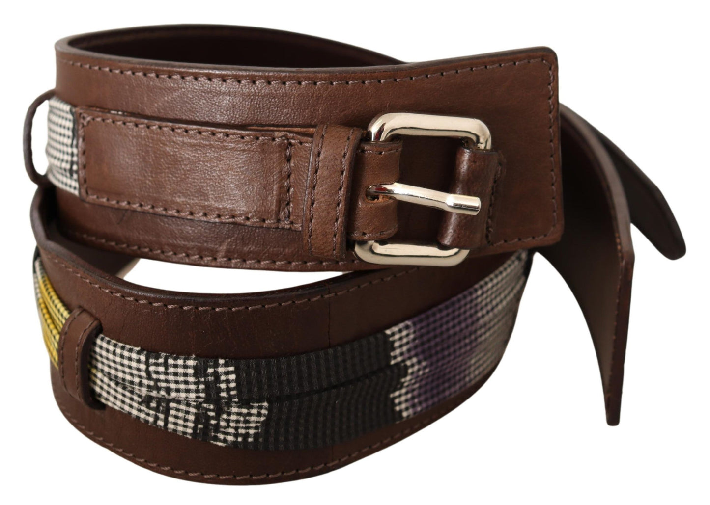 Ceinture à boucle argentée en cuir marron