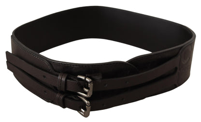 Ceinture à double boucle en cuir marron foncé