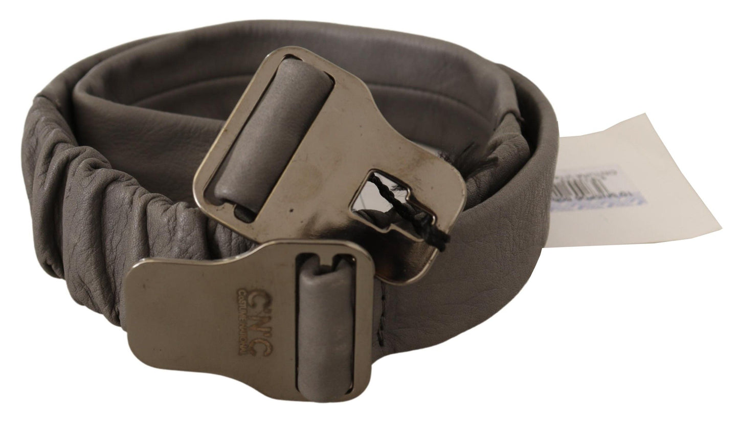 Ceinture en cuir gris à boucle argentée