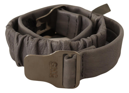 Ceinture en cuir gris à boucle argentée