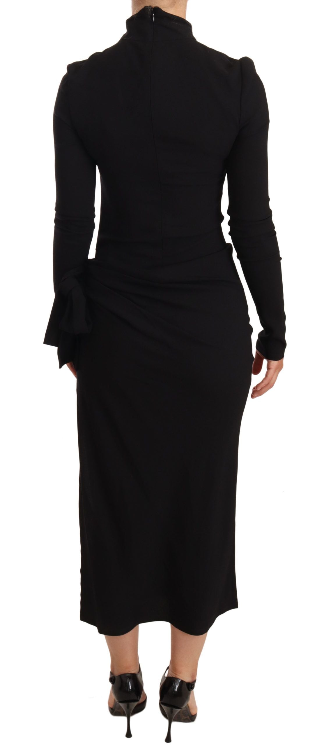 Robe midi fourreau noire extensible à col roulé