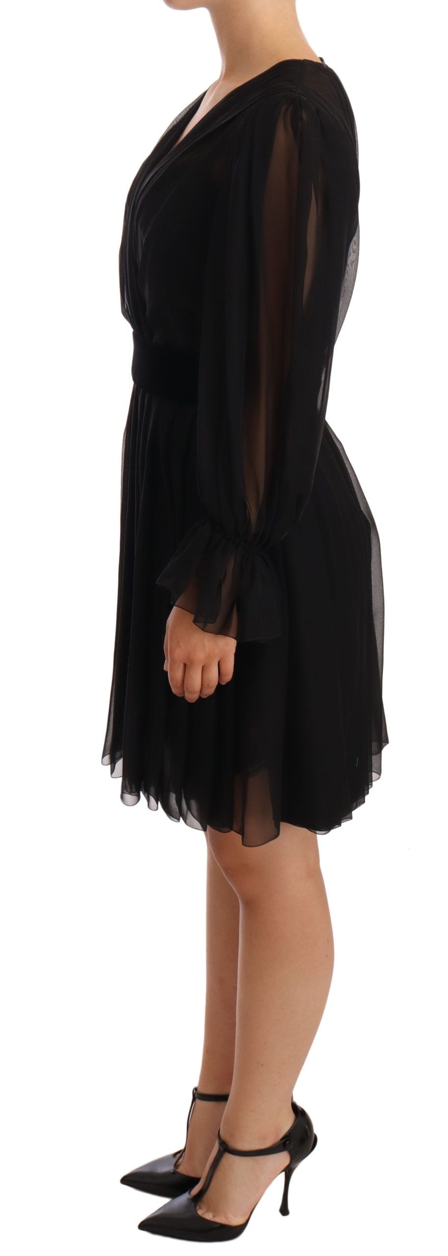 Mini-robe plissée en maille noire en soie stretch