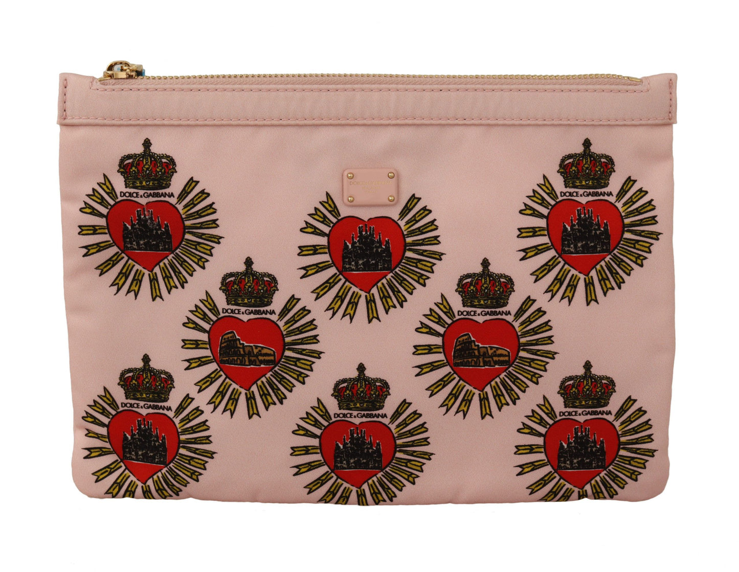 Pochette portefeuille en nylon rose avec logo D&G Devotion Heart