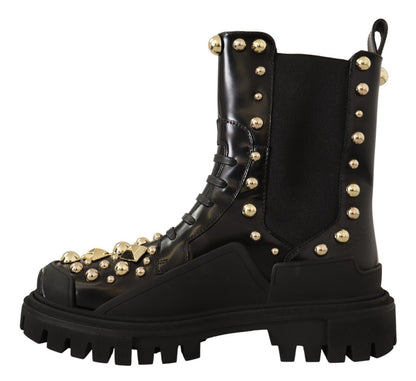 Bottes de combat cloutées en cuir noir