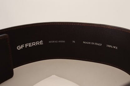 Ceinture taille large en cuir véritable marron à boucle avec logo