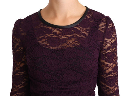 Blouse violette à manches longues en dentelle