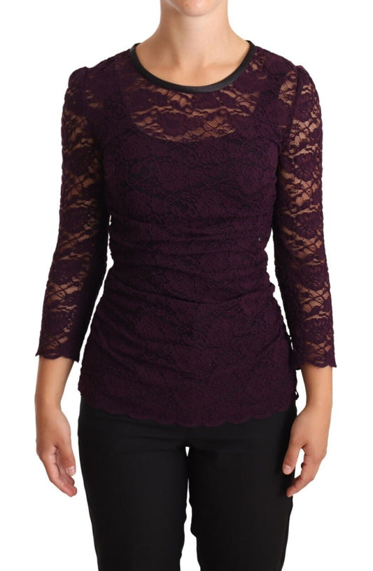 Blouse violette à manches longues en dentelle