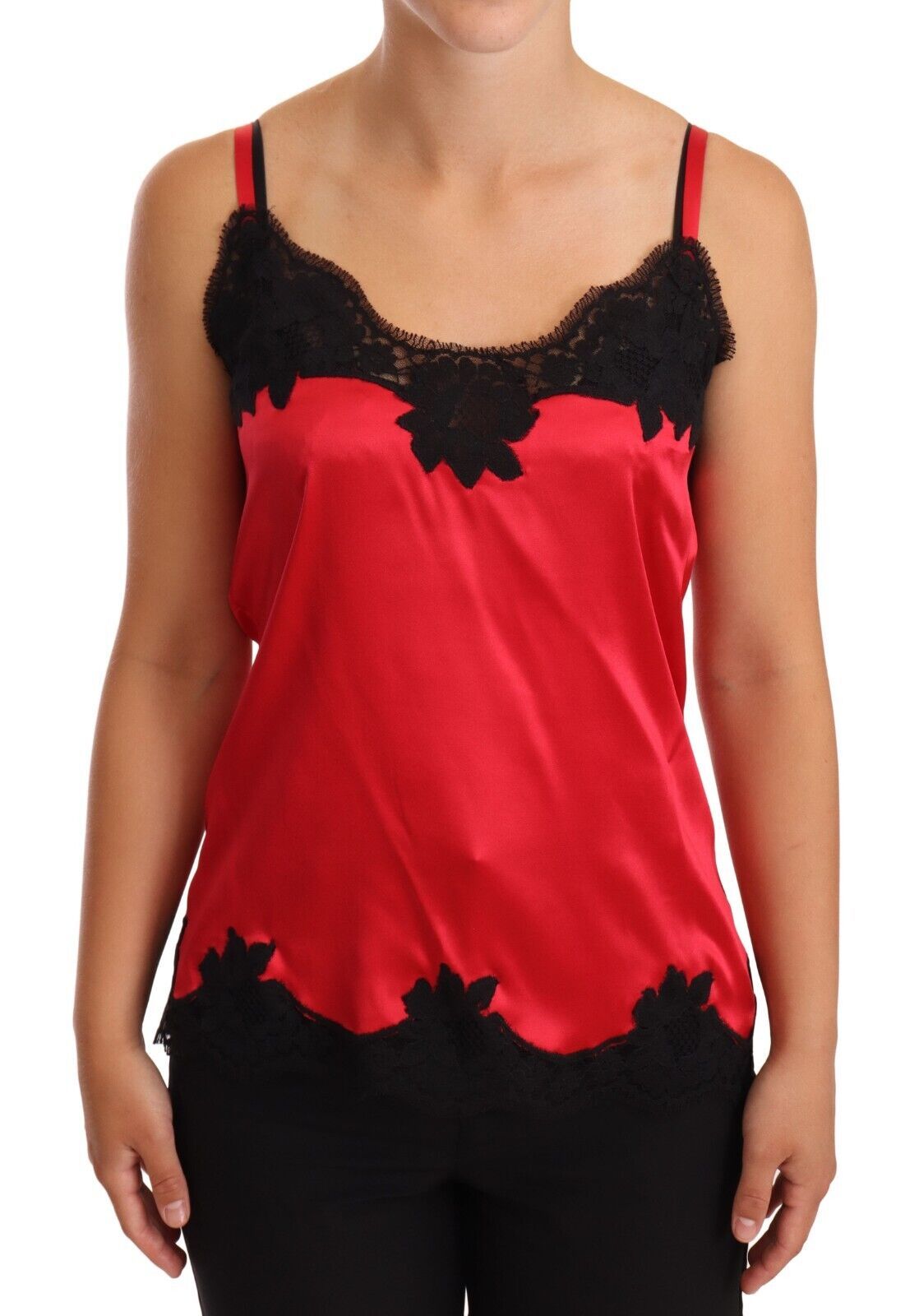 Haut de lingerie caraco en satin de soie et dentelle florale rouge