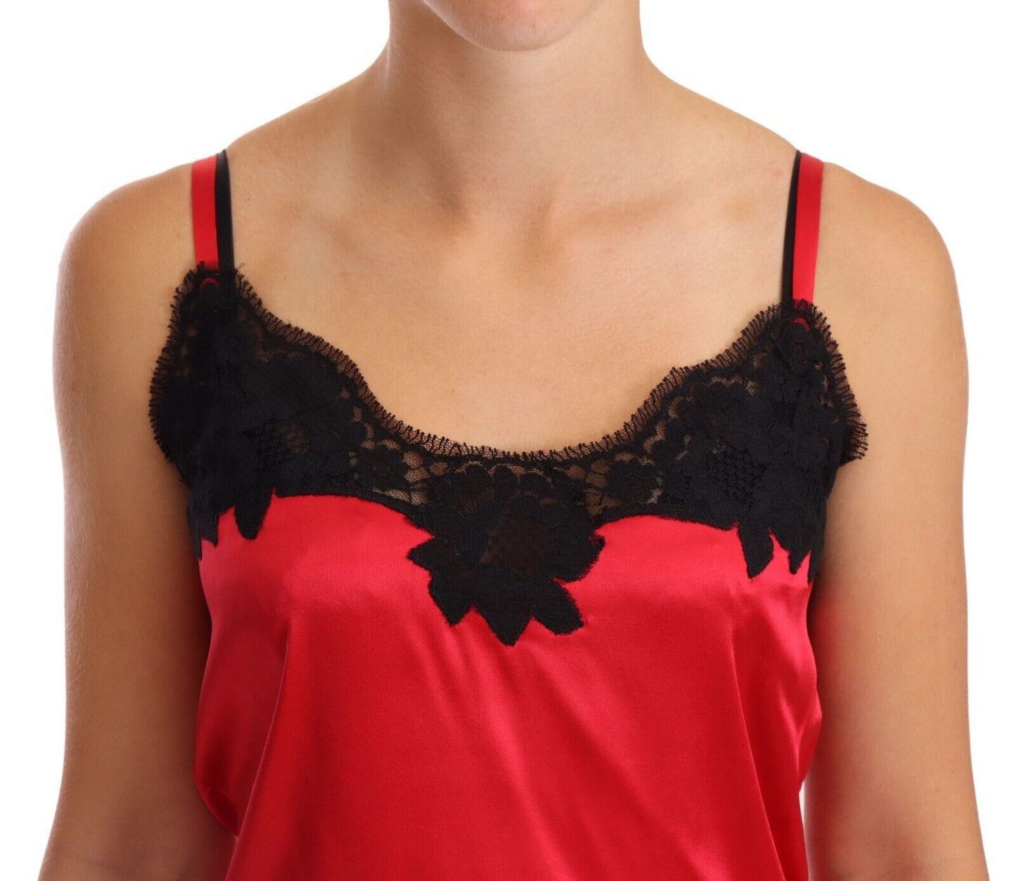 Haut de lingerie caraco en satin de soie et dentelle florale rouge