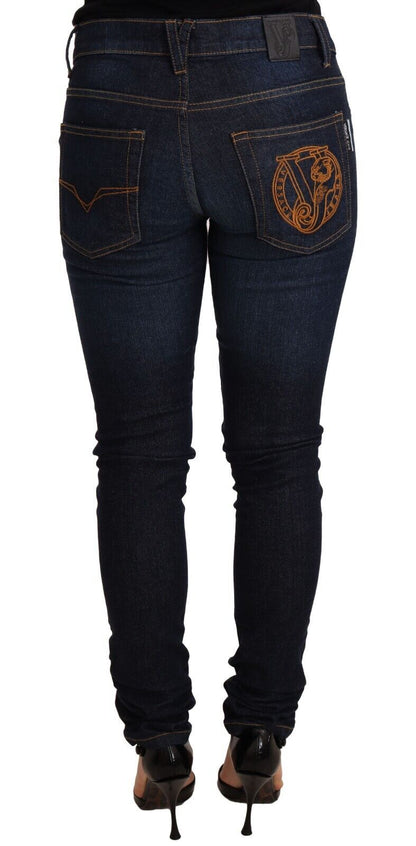 Jeans skinny in denim a vita bassa in cotone blu scuro