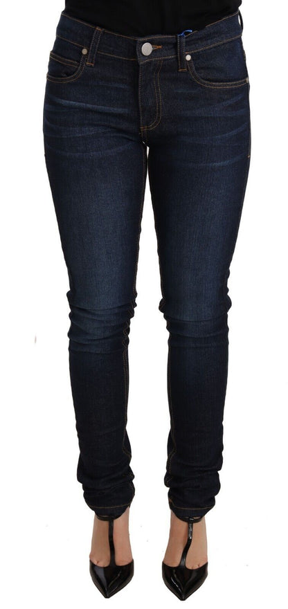 Jeans skinny in denim a vita bassa in cotone blu scuro