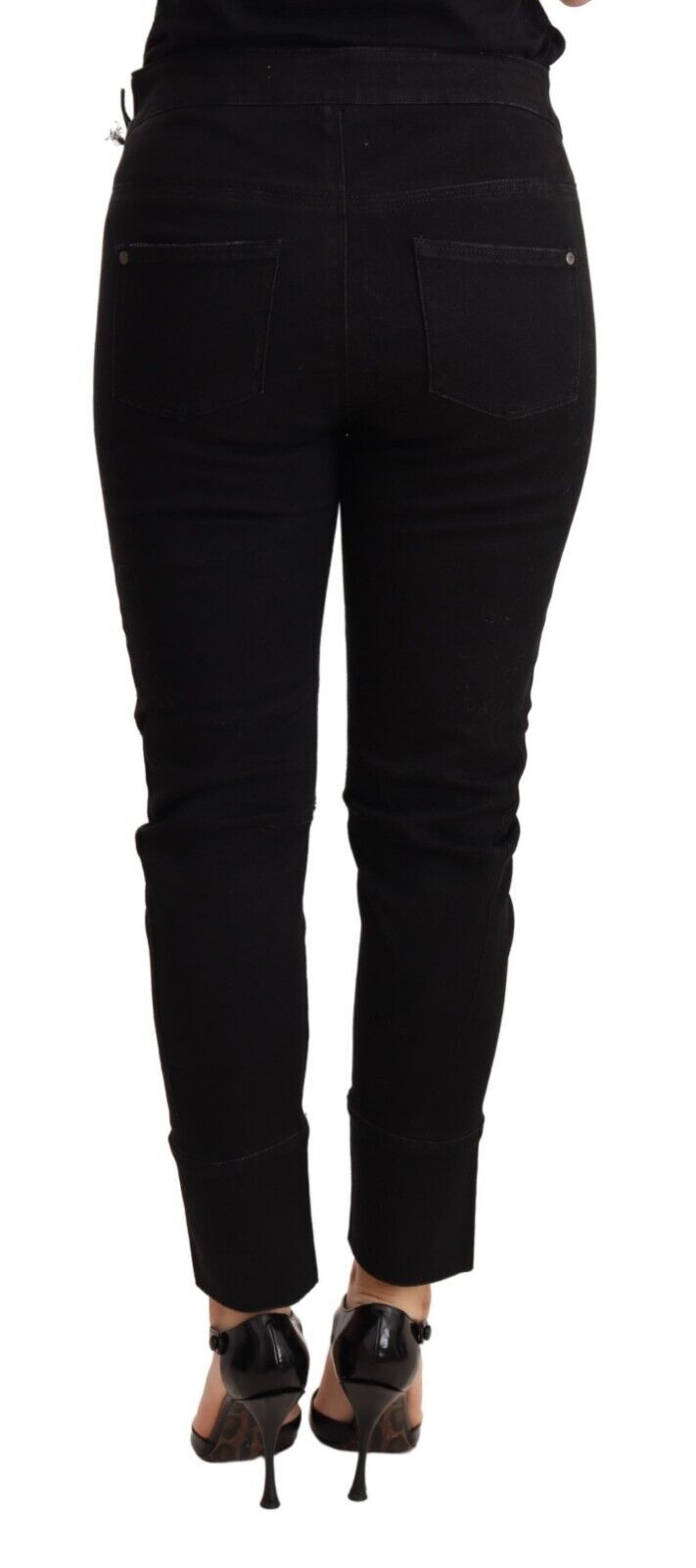 Jeans in cotone con pantaloni slim skinny a vita bassa neri