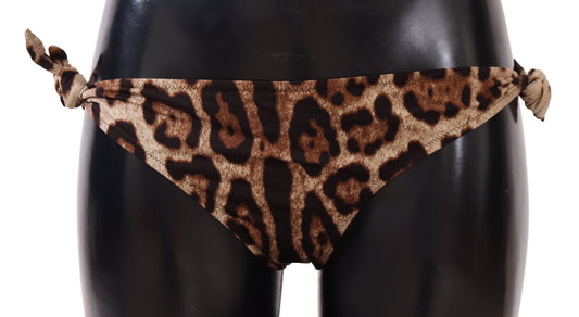 Costume da bagno con fondo bikini marrone con stampa leopardata