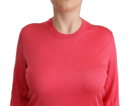 Rosa Seidenpullover mit Rundhalsausschnitt