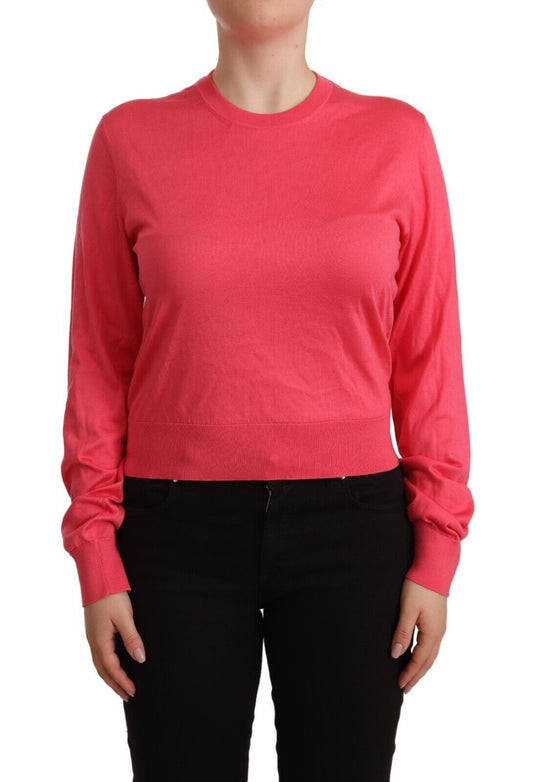 Maglione top pullover girocollo in seta rosa