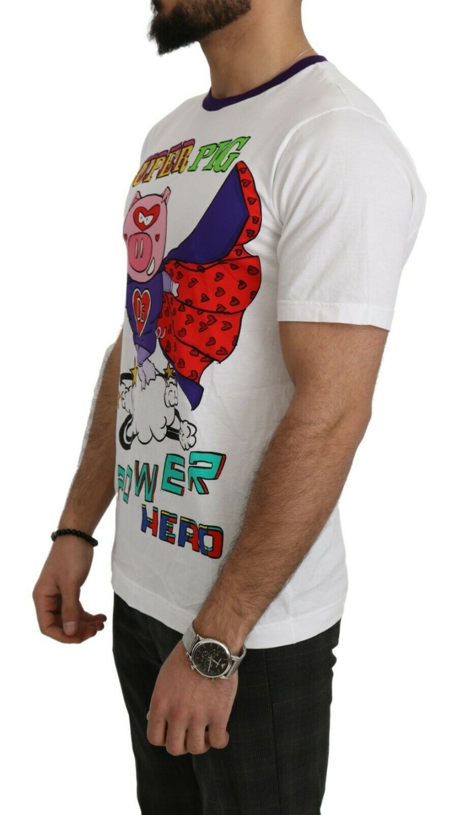 T-shirt Super Power Pig in cotone bianco