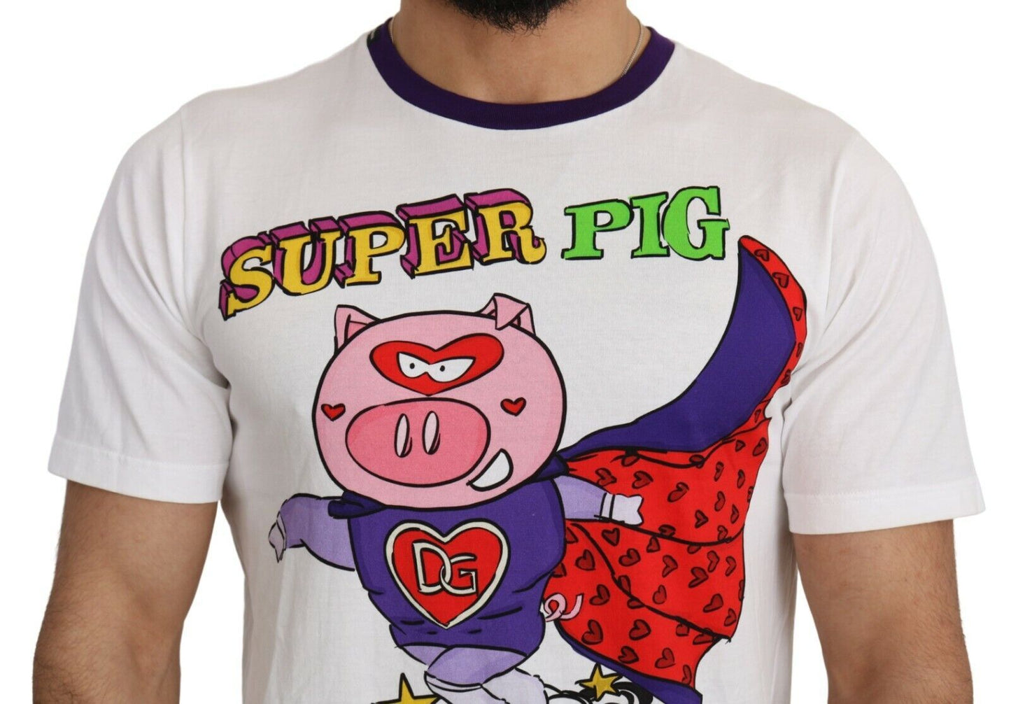 T-shirt Super Power Pig in cotone bianco