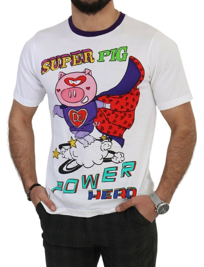 T-shirt Super Power Pig in cotone bianco