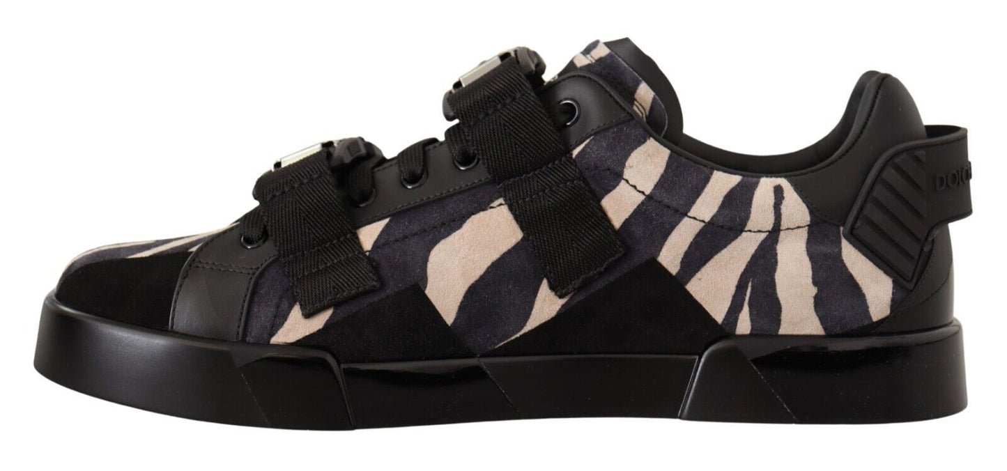 Schwarz-weiße Zebra-Wildleder-Gummi-Sneakers