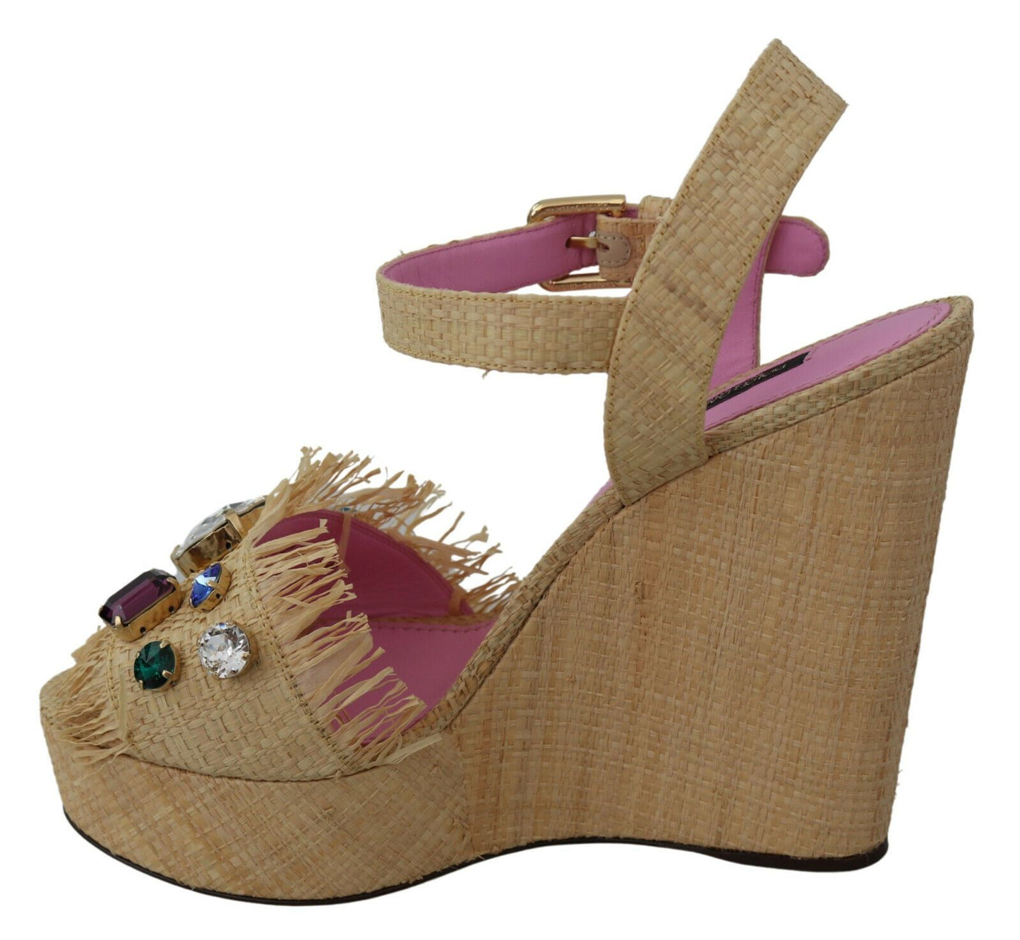 Scarpe sandali con tacco a zeppa con strass beige