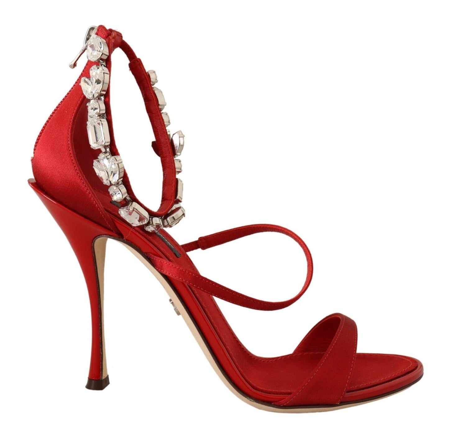 Sandales à cristaux de satin rouges, chaussures à talons Keira