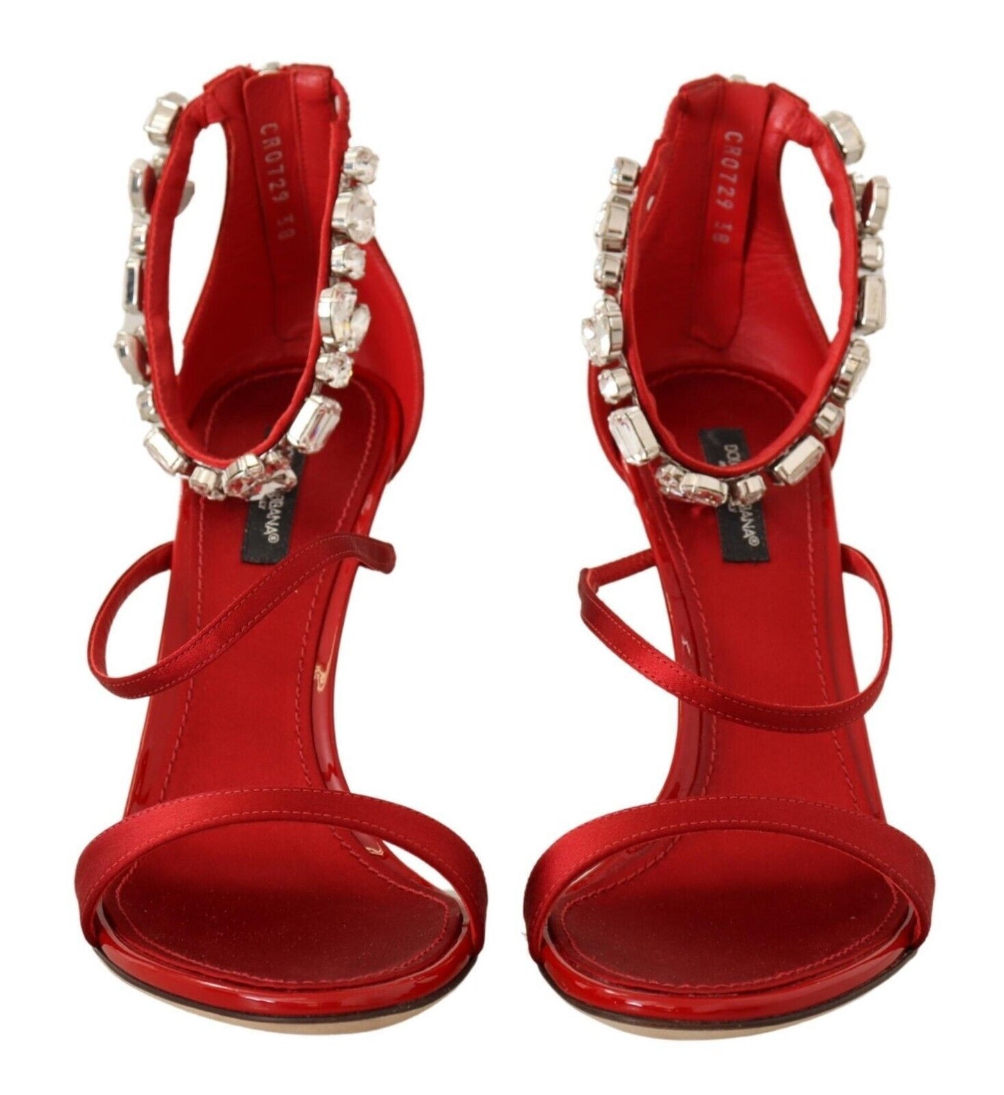 Sandali con cristalli in raso rosso Scarpe con tacco Keira