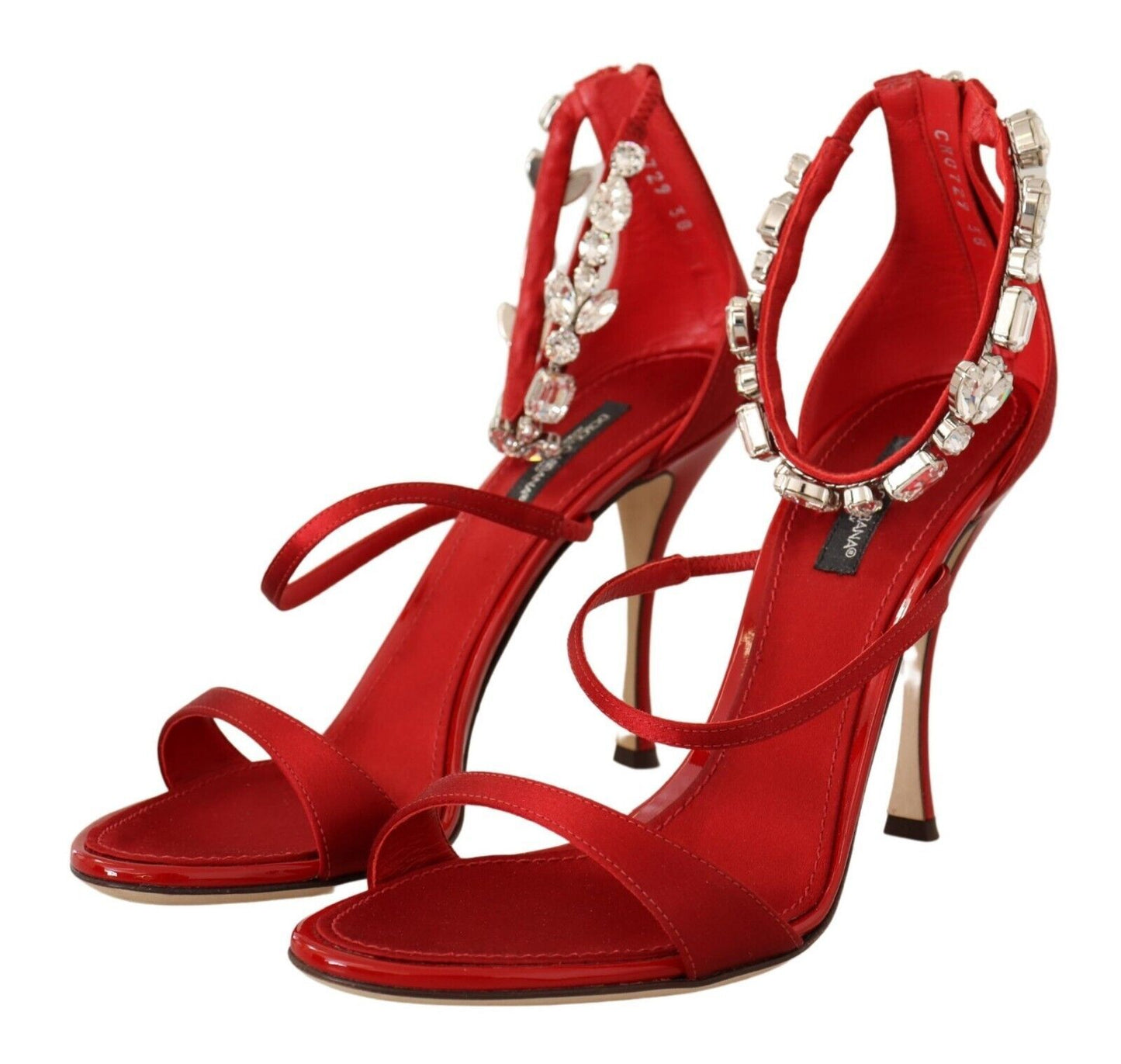 Sandali con cristalli in raso rosso Scarpe con tacco Keira